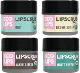 Eco Lips LIP SUGAR SCRUB 4 Pack (4-0.25oz jars) 100% Organic Lip Care Treatment with Organic Sugar & Coconut Oil - Gently Exfoliate & Polish Dry, Flaky Lips (Variety 4-Pack)