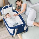BAYBEE Premium Pro Bedside Crib Cradle for Baby | Bassinet for New Born with 6 Height Adjustable & Rocking Mode | Foldable Cot with Mosquito Net & Storage | Portable Bedside Baby Cribs & Cots (Dblue)