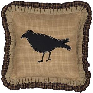VHC Brands Heritage Farms Primitive Crow Pillow 18x18 Country Primitive Bedding Accessory, Tan