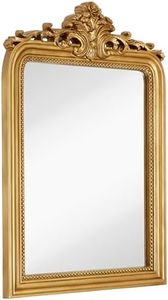Hamilton Hills 24x36 inch Vintage Gold Mirror | French Baroque & Antique Arched Mirror for Wall Decor | Gold Bathroom Mirror | Ornate Entryway Mirrors for Wall | Decorative Fancy Vanity to Hang