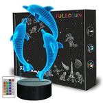 Dolphin 3D Night Light for Kids, Ocean Porpoise Illusion Bedside Lamp 16 Colors Changing with Remote Control Bedroom Birthday Decor for Child Baby Girl