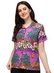 Alvish Shirts for Women surf Board Coconut Tree Floral Print Hawaiian Shirt Purple 2XL