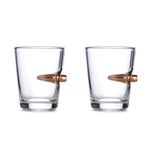 Shot Glass with Real .308 Bullet - 2oz - Made with Lead Free Glass & Precision Gift for Fathers Day Party Glasses Set of 2 for Whisky, Rum, Vodka, Tequila