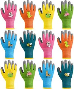 HIYZI 12 Pairs Kids Garden Gloves Work Glove Rubber Coated Gardening Gloves for Children Toddlers Boys Girls Yard (Small (Age 3-5))