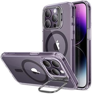 ESR for iPhone 14 Pro Case, MagSafe Phone Case Supports Magnetic Wireless Charging, Built-in Camera Ring Stand, Scratch-Resistant Back, Classic Kickstand Cover for iPhone 14 Pro, Clear Purple