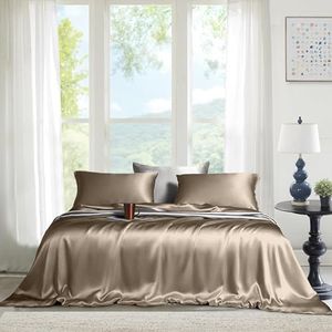 THE LINEN COMPANY 100% Bamboo 300 TC Double Fitted Bedsheet with 2 Pillow Covers Suitable for Living Room and Hotel (60" x 78" + 14", Taupe)