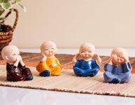 amazon basics Little Cute Maditating Baby Monk for Decoration (Pack of 4, Multi-Coloured)