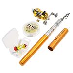 Fishing Reel,HUIOP Fishing Rod Reel Combo Set Mini Telescopic Portable Pocket Pen Fishing Rod Pole + Reel Aluminum Alloy Fishing Line Soft Lures Baits Jig Hooks