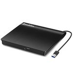 Rioddas External CD Drive USB 3.0 Portable CD DVD +/-RW Drive DVD/CD ROM Rewriter Burner Writer Compatible with Laptop Desktop PC Windows Mac Pro MacBook, black.