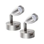 acegoo 12V LED Reading Light Campervan Dimmable Reading Lamp with USB Charger 12 Volt Swivel Spotlight for Camper Van Truck Trailer Bed Reading, 12-24VDC Hard-Wired (Brushed Nickel, 2 Pcs)