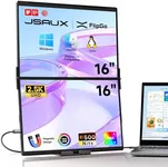 JSAUX FlipGo 16" Pro 2.5K Dual Screen Portable Monitor, Triple Laptop Screen Extender | DisplayLink | HiDPI | One Cable to Dual IPS Screen | Built-in HUB | Magnetic Design for Windows, Linux, MacOS
