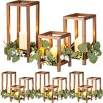 Geelin 12 Set Wooden Wedding Lantern Centerpiece Decoration Farmhouse Lantern Candle Holder for Table Wood Lantern for Wedding Party Baptism Baby Shower Home Table(7.87'', 10.59'', 12.99'',Wood Color)