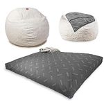 CordaRoy's Faux Fur Bean Bag - Convertible Bean Bag Chair & Bed - Machine-Washable Faux Fur Fabric Cover - for Basement, Living Room, Game Room, Dorm & More - Full Size - White