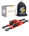 Strapinno Retractable Ratchet Straps - 1 in x 2.5 ft Heavy Duty Boat Transom Tie Down, 2PCS, 2400lbs Breaking Strength, S Hooks with Safety Clip, for Boat, Jetski, Seadoo, Waverunner, and PWCs (Red)