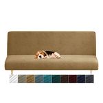 MAXIJIN Velvet Futon Cover Stretch Futon Slip Cover Full Size Futon Mattress Cover Armless Sofa Bed Plush Futon Couch Cover with Elastic Bottom (Futon, Camel)