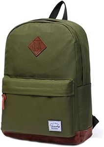 VASCHY School Backpack, Unisex Classic Lightweight Water Resistant Rucksack for Women Men School Bag for Girls Boys for College Work Travel Fits 15-Inch Laptop, Green