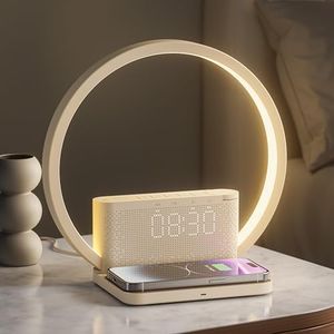 blonbar Bedside Lamp, Wake-Up Light, 10 Watt Wireless Charger, Touch Dimmable Table Lamp, Sunrise Alarm Clock, 3 Levels of Brightness, Soothing Sound, Bedroom Sleep Aid for Babies & Adults