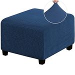 HJLRR Square Ottoman Cover, Feature Stretch Thick Soft Jacquard Fabric Footstool Protector Covers, Removable Anti-Slip Furniture Protectors Storage Foot Stool,navy Blue,M