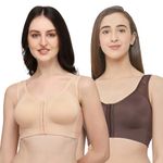 SOIE Women Front Closure Full Coverage Non Padded Non Wired Posture Correction Bra (COMBO CB-334FUDGE/NUDE M)