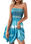 OMZIN Women's Strapless Beach Party Long Maxi Dress Summer Boho Floral Printed Sundress Blue Waves 2XL