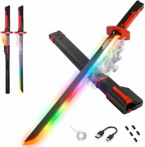 Cravonel Lightsaber Spark Sword with Mist, 31.5" 8 Color Changing Light Up Cyberpunk Swords Toy, Hit Sound, Pop Up Automatically, for Cosplay, Dueling, Party Display