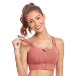 GLAMORAS Women Polyester Spandex Padded Wirefree High Impact Work Out Bra with Support Front Zipper Gym Padded Bras with Adjustable Straps Criss Cross Back Gym Yoga Workout Running, Size: M-2XL Peach