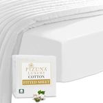 Pizuna Luxury Cotton Double Fitted Sheet White, 800 Thread Count 100% Long Staple Cotton Fitted Bed Sheets Double 140x200 cm, Sateen Weave 40 cm Extra Deep Fitted Sheets Double 1 PC White