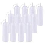 12 pack 8 Oz Plastic Squeeze Squirt ketchup bottle Condiment Bottles with Twist On Cap Lids and Discrete Measurements - For for Sauce, Ketchup, BBQ, Dressing, Workshop, Pancake Art Dispenser, and More