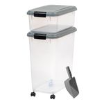 IRIS USA 18.1 Kg & 6.4 Kg Combo Airtight Dog Food Storage Container, Stackable Treat Box, 2-Cup Scoop, Wheels, Keep Fresh, Easy Mobility, BPA Free, Chrome