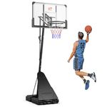 Goplus Basketball Hoop Outdoor, 4.9-10 FT Quickly Height Adjusted Basketball Goal System with 44 Inch PC Backboard, Basketball Rebound, Wheels for Kids Teens Youth Adults Court Backyard Driveway