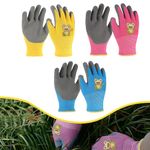 3 Pairs Kids Gardening Gloves, Gardening Gloves, Kids Gardening Gloves Age 5-7, Rubber Coated Kids Work Gloves (pink, blue, yellow)