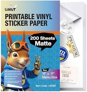 Uinkit 200 Sheets Premium 3mil Printable Vinyl Sticker Paper Durability Adhesive Paper 11 x 17, Quickly-Dries for Menu & Kids Crafts, Tear-Resistant Decals for Inkjet & Laser Printers