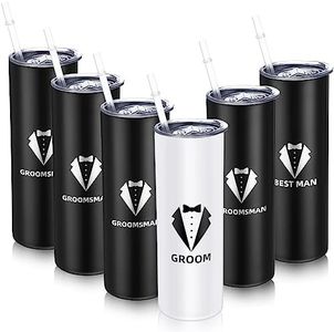 Tanlade Set of 6 Groomsmen Gifts for Wedding Groomsman Proposal Gifts Groomsman 20 oz Tumbler Groom Best Man and Groomsman 20oz Travel Coffee Mug with Lid Team Groom Cups Gift for Bachelor Party