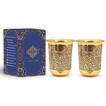 INDIAN ART VILLA Pure Brass Glass Tumbler with Floral Vines Design, for Drinking Serving Water, Yoga & Ayurveda, Volume-280 ML, Set of 2