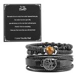 HZMAN Genuine Leather Tree of life Bracelets Men Women, Tiger Eye Natural Stone Lava Rock Beads Ethnic Tribal Elastic Bracelets Wristbands, Adult, Leather, tiger eye