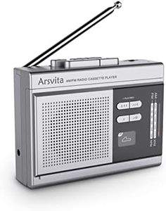 Arsvita Portable Cassette Player and Recorder, Cassette to MP3 Digital Converter, AM/FM Radio Tape Walkman, Support 4-32G Micro SD Card, Build-in Speaker and Microphone, Silver