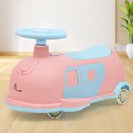 R for Rabbit Iya Iya Caravan 3 in 1 Kids Swing Car, Push & Pull Ride-On with Scratch Free PU LED Wheels & ABEC7 Bearing, Baby Twister Magic Car for 2+ Years Boys & Girls, Upto 75 Kgs (Pink Blue)