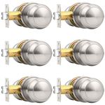 Probrico Passage Door Lock Brushed Nickel Interior Keyless Round Door Knobs Handles Locksets 6 Pack