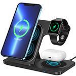 Wireless Charging Station, 3 in 1 18W Foldable Fast Wireless Charger Stand Compatible with iPhone 14/13/12/11Pro/Max/XR/XS Max/X, Apple Watch 7/6/SE/5/4/3/2, AirPods 2/Pro （Adapter is not Included）