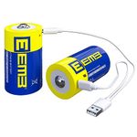 EEMB D Batteries 1.5V Rechargeable D Batteries 5550mWh Rechargeable Lithium D Cell Batteries USB Type C Charging Cable LR20 Replacement Battery for Flashlight - 2 Pack