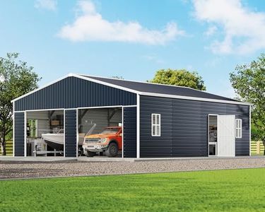 AMERLIFE 25x30x11.5 FT Outdoor Metal Garage Shed with Front Double & Side Hinged Doors, Extra Large Storage Shed with 4 Windows, Carport for Bass Boats, Full-Sized Pickups and Tractors