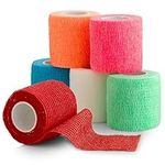 6 Pack, Self Adherent Cohesive Tape - 2” x 5 Yards, Self Adhesive Bandage Rolls & Sports Athletic Wrap for Ankle, Wrist, Knee Sprains and Swelling, Vet Wraps in Assorted Neon Colors