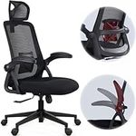 Realm of Thrones CAPTAIN Ergonomic Office Chair, Metal Base Heavy Duty Home Office Mesh Desk Chair with Flip-up Armrests, Saddle-inspired Seat Cushion, Adjustable Lumbar Back Support/Headrest (Black)