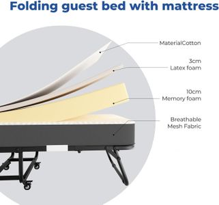 Mutital Twin Folding Bed for Adults – 13cm Mattress, Portable Rollaway with Wheels, Metal Frame, Storage Cover, 200x90cm