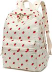 School Backpack for Teens Large Corduroy Bookbag Lightweight Girls Boys Casual High School College 17 inch Laptop Travel Bag, Beige-strawberry, Classic" Or "Traditional