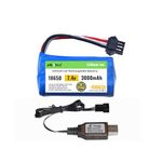 ELBOTICS® 7.4V 3000mAh Li-ion Rechargeable Battery with SM-3P Plug and USB Charger Cable for RC Tank RC Toy, Gesture Sensing RC Stunt Car, Gesture Rc Car Hand Controlled Battery replacment.