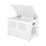 DINZI LVJ Hidden Cat Litter Box Enclosure, Flip Top Cat Washroom Furniture, Good Ventilation, Entrance Can Be on The Left or Right, Enclosed Cat Litter House Side Table for Most of Litter Box, White