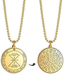 VASSAGO Collier avec pendentif du troisième pentacle de Vénus - Signe du roi Salomon gravé avec 72 noms de dieu - Protection spirituelle - Amulettes - Talisman pour l'amour, Acier inoxydable