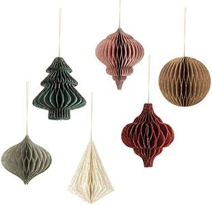 NICROLANDEE Christmas Party Decorations - 6 PCS 3D Mini Glitter Edge Paper Honeycomb Lantern Green, Red, Brown, Ivory, Gray Hanging Ornaments for Christmas Tree Décor, New Years Party, Home Decor