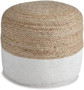 Signature Design by Ashley Sweed Valley Jute & Cotton Pouf, 19 x 19 Inches, Beige & White